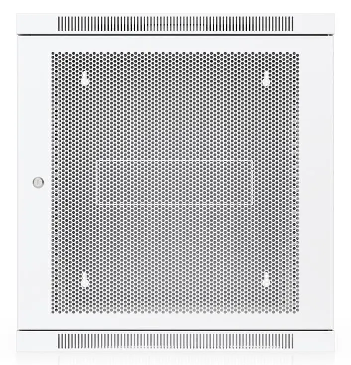 Fully assembled wall-mount rack with built-in fans and removable panels, engineered for easy equipment access and space-efficient