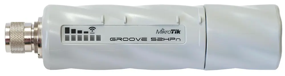 RouterBOARD Groove-52HPn with 600MHz Atheros CPU, 64MB RAM, 1 LAN, 1 built-in 2.4/5GHz 802.11a/b/g/n wireless interface, RouterOS L3, mounti