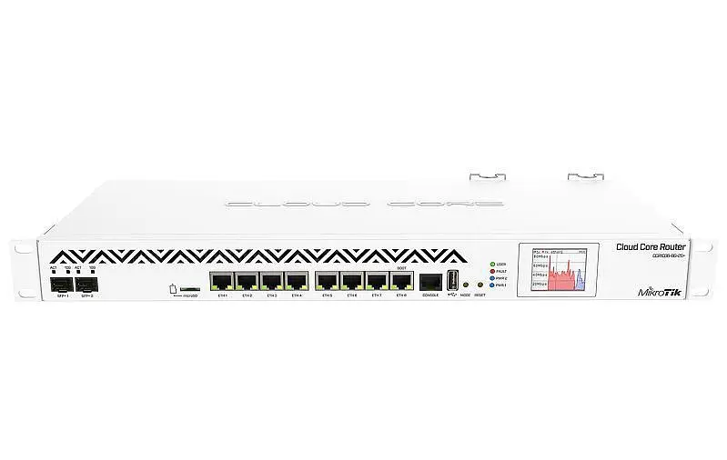 CCR1036-8G-2S+ Cloud Core Router w. 8x1000-T, 2xSFP+, 36 cores x 1.2GHz CPU, 4GB RAM, RouterOS L6