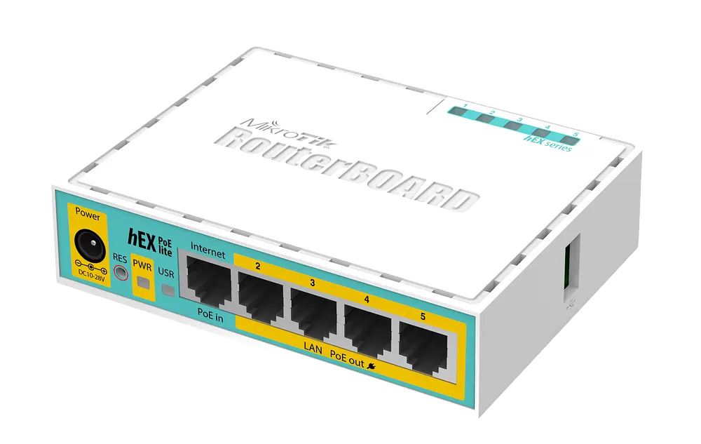 RouterBOARD RB750UPr2, hEX PoE lite, 5x 10/100, 4x POE, USB