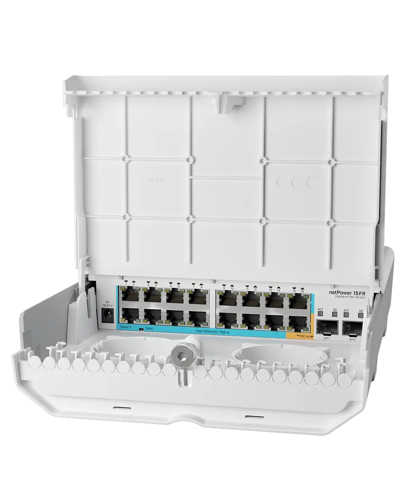 Cloud Router Switch CRS318-1Fi-15Fr-2S-OUT, netPower, 16x 10/100 (15x PoE-in, 1 x PoE-out), 2x SFP